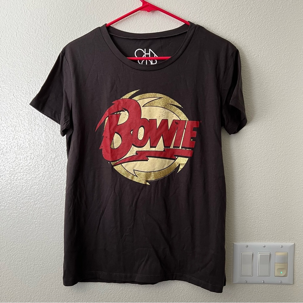 NWT Black & Gold Glitter Chaser Bowie Graphic Tee TShirt
